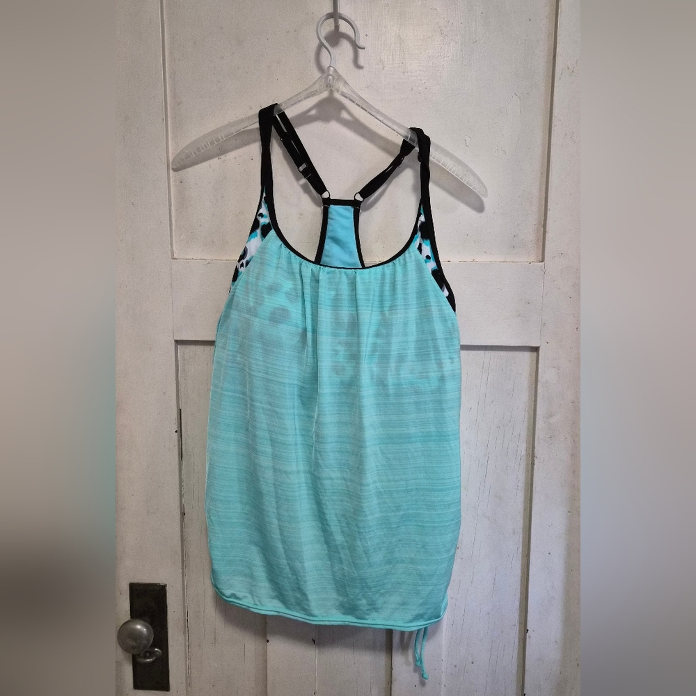 NWOT Women’s XL Tankini Swim Top – Aqua Blue Leopard Accent (Filly Flair)